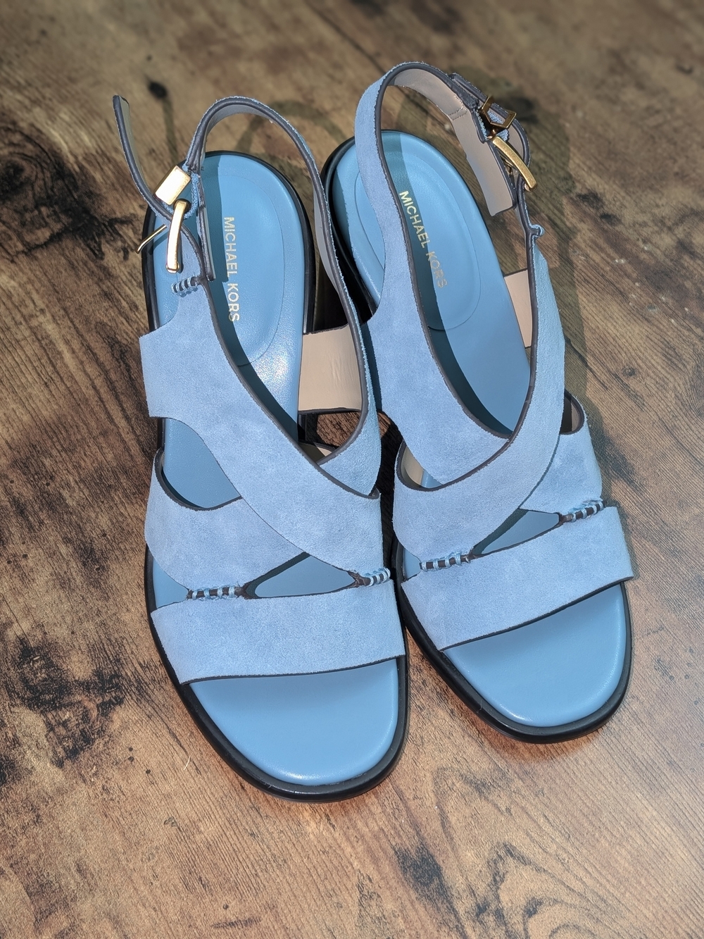 Michael Kors Women's Light Blue Suede Slingback Block Heels